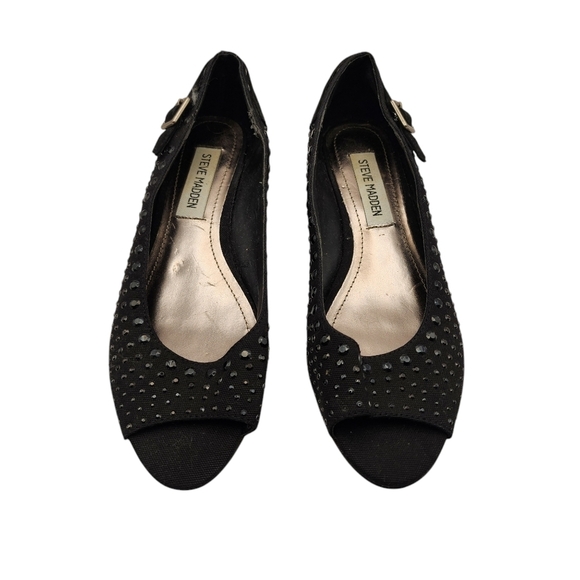 Steve Madden Black Studded Wedge Flats - Picture 2 of 5
